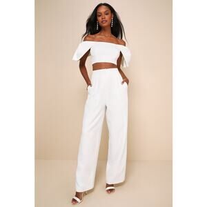 NWT Lulus Captivating Entrance White Off-the-Shoulder Two-Piece Jumpsuit Sz XS
